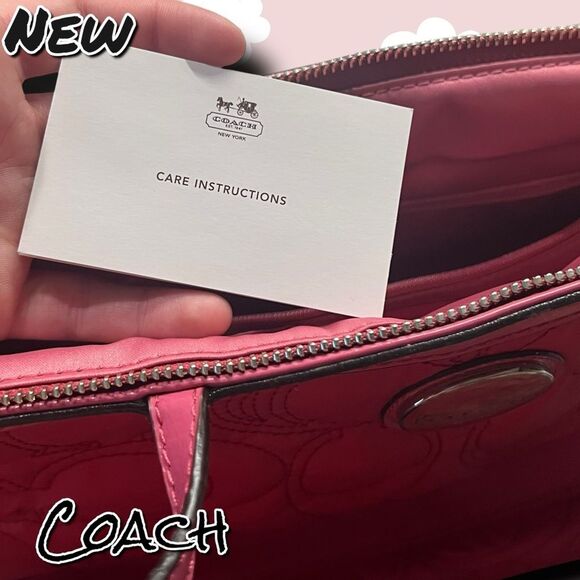 New NWT Coach Signature Stitched Nylon Tote – F17668 (Pomegranate) - Picture 4 of 10